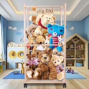 27 * 27 * 54 In Oversized Stuffed Animal Storage Corner Organizer Wooden Design with Elastic Cord, Capable of Holding Up to 300 Stuffed Animal– Ideal for Birthday Gift