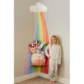 PUTSKA Corner Stuffed Animal Storage Organizer with LED Lights - Stuffed Animal Holder, Stuffy Storage, Space-Saving Plushies and Toy Corner Organizer for Kids Room - Spaceship