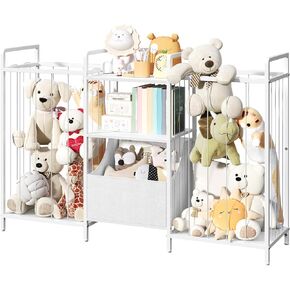 Stuffed Animal Storage, Large Stuffed Animal Net with Kids Bookshelf and Toy Storage, Double-Sided Plush Toy Holder with Movable Fabric Box for Kids Room, Playroom, Nursery, White TBWT17101
