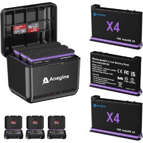360 X4 Replacement Battery 2500mAh and Fast 3-Channel USB Charger for Insta360 X4 Action Camera with Misro SD Card Slots (3-Pack)