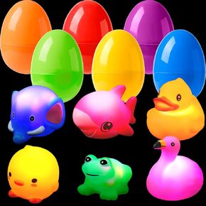 JOYIN 6 Pcs Prefilled Easter Eggs with Floating Animal Light-up Bath Toys, Luminous Bathtub Toys for Kids Easter Eggs Hunt, Toddler Party Favor, Basket Stuffers Filler, Classroom Prize Supplies