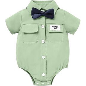 Sinhoon Baby Boy Formal Dress Shirt Infant One Piece Gentleman Outfits Button Up Short Sleeve Solid Bodysuits in Kuwait