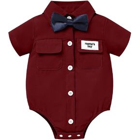 Sinhoon Baby Boy Formal Dress Shirt Infant One Piece Gentleman Outfits Button Up Short Sleeve Solid Bodysuits