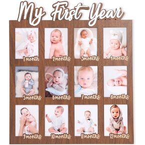 My First Year Photo Frame - 12 Months Photos Decoration, Newborn's First Twelve Months Photo Collage, One Year Birthday Monthly Milestone, 1st Nursery Photo Collage Display Board