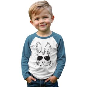Ritatte Toddler Boys Easter Shirts Bunny with Sunglasses Long Sleeve Raglan T-Shirt Funny Rabbit Graphic Tops