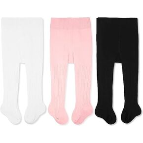 CozyWay Toddler Tights - Girls and Boys Leggins Cable Knit Comfy Cotton Toddlers 1T-2T Multicolor - 3 Pack