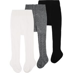 CozyWay Toddler Tights - Girls and Boys Leggins Cable Knit Comfy Cotton Toddlers 2T-4T Multicolor - 3 Pack