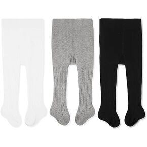 CozyWay Baby Tights - Baby Girl and Boy Leggins Cable Knit Comfy Cotton Infant 6-12 Months Multicolor - 3 Pack