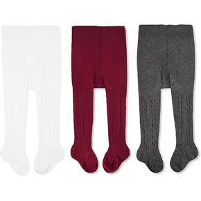 CozyWay Baby Tights - Baby Girl and Boy Leggins Cable Knit Comfy Cotton Infant 0-6 Months Multicolor - 3 Pack