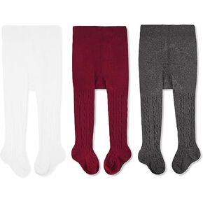 CozyWay Toddler Tights - Girls and Boys Leggins Cable Knit Comfy Cotton Toddlers 2T-4T Multicolor - 3 Pack