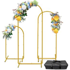 HEMMOTOP Metal Arch Backdrop Stand Set of 3 (6 ft/5 ft/4 ft), Balloon Arch Stand for Party, Wedding, Baby Shower, Graduations, Holiday Ceremony - Ideal for Balloons Flowers and Garden Decor, Gold