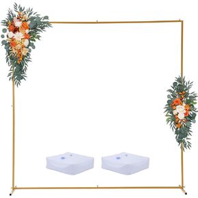 6.6x6.6ft Gold Square Arch Stand,Sturdy Galvanized Steel, No-Drill Easy Assembly,Metal Arch Backdrop Stand for Weddings, Parties and Events