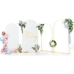 Wedding Arch Backdrop Stand Set of 2 (7.2FT & 6.6FT) with 2 White Spandex Fitted Arch Cover,Metal Arch Backdrop Stand and Cover Set for Birthday Party Baby Shower Anniversary Graduation Decoration