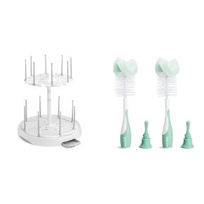 Munchkin High Capacity Baby Bottle Drying Rack and 2-Pack Sponge Bottle Brushes, White