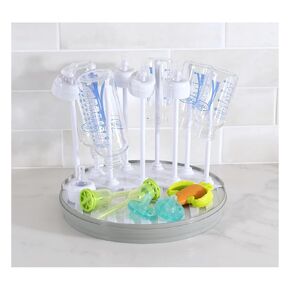 Pequeño Baby Bottle Drying Rack – Compact Countertop Organizer for Bottles, Pumps, and Accessories – Fast Drying with 9 Holder Capacity (Gray/White)