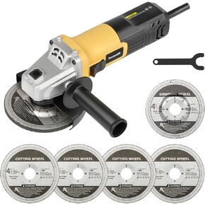 Angle Grinder, 4.0-Amp 4-1/2 Inch Corded Angle Grinder, 12000RPM with Grinding and Cutting Wheels, Flap Disc and Auxiliary Handle for Cutting, Grinding, Polishing and Rust Removal