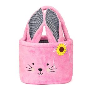Easter Bunny Basket Plush Easter Basket for Easter Egg Hunts Candy Presents Bunny Bucket Tote Easter Party Decorations (Purple)
