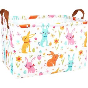 Large Easter Baskets for Kids Personalized Boy Baskets Foldable Girls Gifts Storage Bin Spring Decor(Bunny Egg)
