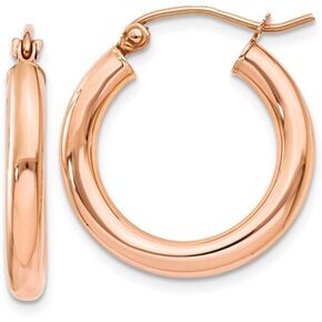 14K Rose Gold Tube Hoop Earrings with Click-Top Clasp, (3mm Tube)