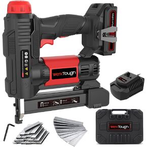 20v Cordless Staple Gun Brad Nailer 2 in 1 Aluminum Metal magzine 1 Hour Fast Charger 2000mA Lithium Battery 2000pcs Free Staples(90 4/5"1000+18GA 1"x1000) in Tool Case