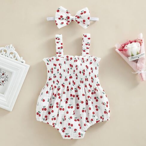Cute Baby Girl Outfit Sleeveless Romper Breathable Ruched Bodysuit Comfy Outfits Baby Girl Summer Clothes in Saudi Arabia