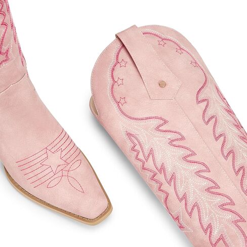 wetkiss Cowboy Boots for Women Knee High Cowgirl Boots Retro Embroidered Chunky Heels Pointed Toe Western Long Tall Boot Pull On in Kuwait
