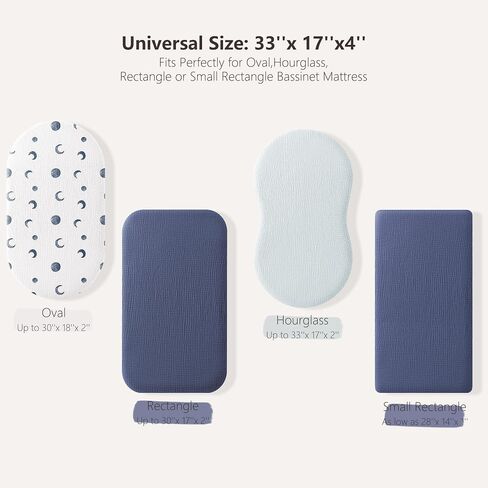 Bearmoss Bassinet Sheets - 2 Pack Muslin Cotton Bassinet Sheets Fits Oval and Rectangle Bassinet Mattress, Breathable and Skin-Friendly for Baby Boy and Girl (Blue Moon&Royal Blue) in Kuwait