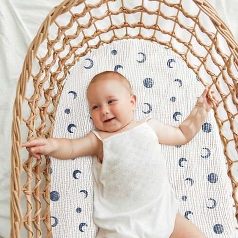 Bearmoss Bassinet Sheets - 2 Pack Muslin Cotton Bassinet Sheets Fits Oval and Rectangle Bassinet Mattress, Breathable and Skin-Friendly for Baby Boy and Girl (Blue Moon&Royal Blue) in Kuwait