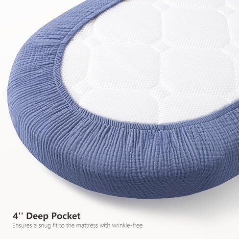Bearmoss Bassinet Sheets - 2 Pack Muslin Cotton Bassinet Sheets Fits Oval and Rectangle Bassinet Mattress, Breathable and Skin-Friendly for Baby Boy and Girl (Blue Moon&Royal Blue) in Kuwait
