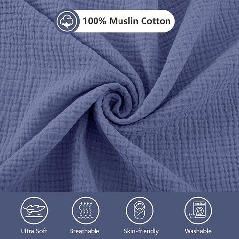 Bearmoss Bassinet Sheets - 2 Pack Muslin Cotton Bassinet Sheets Fits Oval and Rectangle Bassinet Mattress, Breathable and Skin-Friendly for Baby Boy and Girl (Blue Moon&Royal Blue) in Kuwait