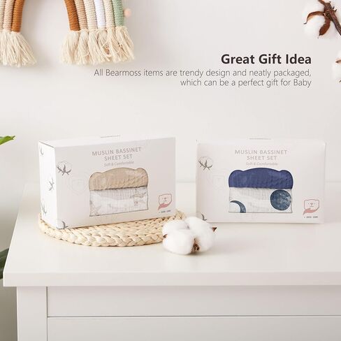 Bearmoss Bassinet Sheets - 2 Pack Muslin Cotton Bassinet Sheets Fits Oval and Rectangle Bassinet Mattress, Breathable and Skin-Friendly for Baby Boy and Girl (Blue Moon&Royal Blue) in Kuwait
