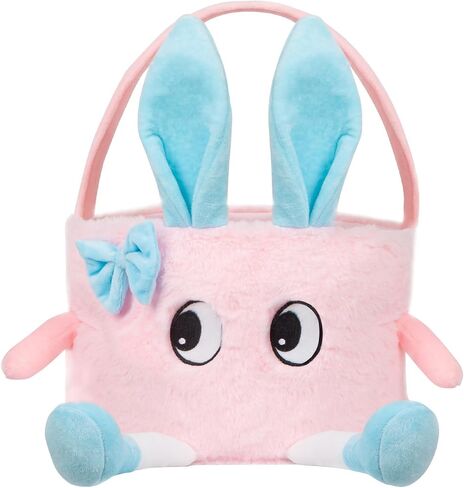 Plush Easter Basket, Soft Pink Basket with Bunny Ears, Easter Tote Bags Bunny Easter Baskets for Easter Decorations, Easter Gift, and Party Favors for All Ages in Saudi Arabia