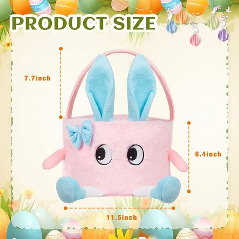 Plush Easter Basket, Soft Pink Basket with Bunny Ears, Easter Tote Bags Bunny Easter Baskets for Easter Decorations, Easter Gift, and Party Favors for All Ages in Saudi Arabia