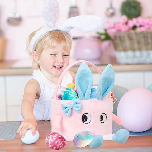 Plush Easter Basket, Soft Pink Basket with Bunny Ears, Easter Tote Bags Bunny Easter Baskets for Easter Decorations, Easter Gift, and Party Favors for All Ages in Saudi Arabia