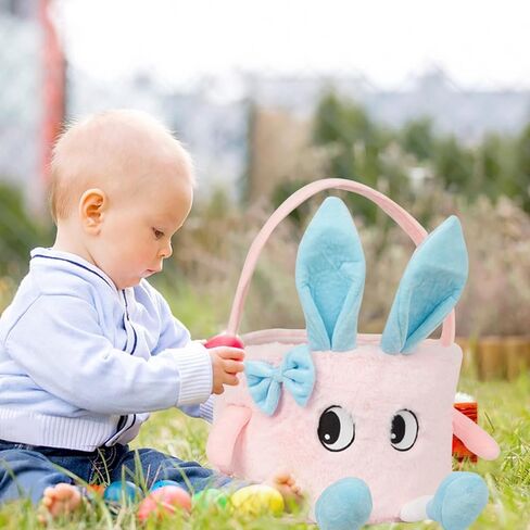 Plush Easter Basket, Soft Pink Basket with Bunny Ears, Easter Tote Bags Bunny Easter Baskets for Easter Decorations, Easter Gift, and Party Favors for All Ages in Saudi Arabia