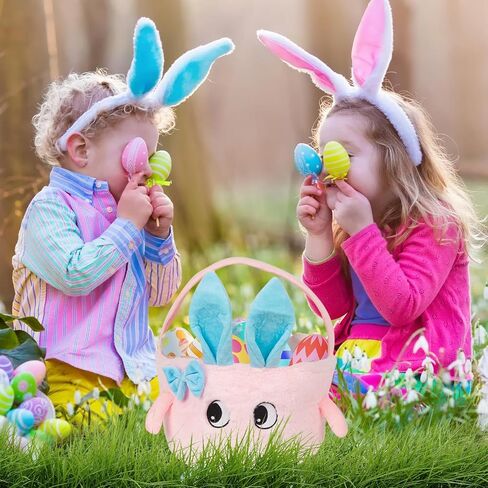 Plush Easter Basket, Soft Pink Basket with Bunny Ears, Easter Tote Bags Bunny Easter Baskets for Easter Decorations, Easter Gift, and Party Favors for All Ages in Saudi Arabia