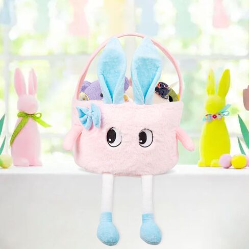 Plush Easter Basket, Soft Pink Basket with Bunny Ears, Easter Tote Bags Bunny Easter Baskets for Easter Decorations, Easter Gift, and Party Favors for All Ages in Saudi Arabia