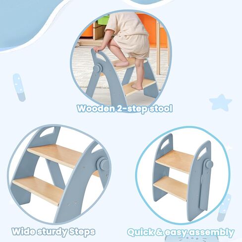 براز خطوة خشبية ، براز من خطوتين ، 300 رطل. سعة تحميل ، مع وسادات السلامة غير المنقولة والمقابض ، براز خطوة الخيزران للحمام والمطبخ ، براز خطوة الطول المزدوج للأطفال (مسحوق) in Kuwait