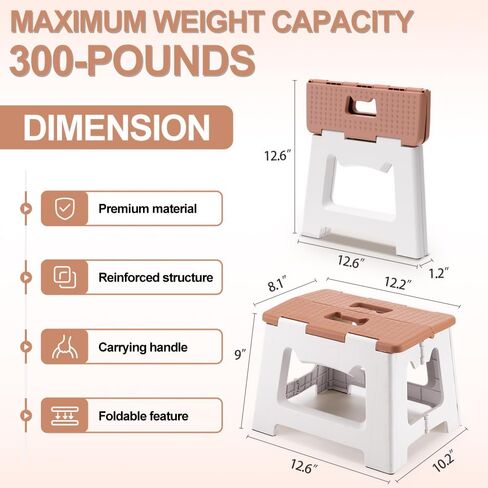 9'' Folding Step Stools for Kids and Adults, Hold Up to 300 lbs, Portable Foldable Step Stool for Toddlers, Plastic Small Collapsible Stepping Stools with Handle for Kitchen Bathroom (Green) in Saudi Arabia