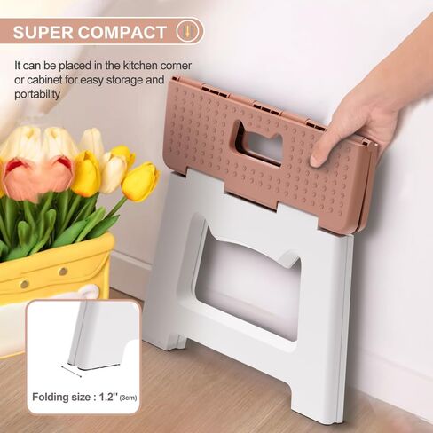 9'' Folding Step Stools for Kids and Adults, Hold Up to 300 lbs, Portable Foldable Step Stool for Toddlers, Plastic Small Collapsible Stepping Stools with Handle for Kitchen Bathroom (Green) in Saudi Arabia