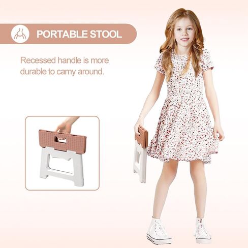 9'' Folding Step Stools for Kids and Adults, Hold Up to 300 lbs, Portable Foldable Step Stool for Toddlers, Plastic Small Collapsible Stepping Stools with Handle for Kitchen Bathroom (Green) in Saudi Arabia