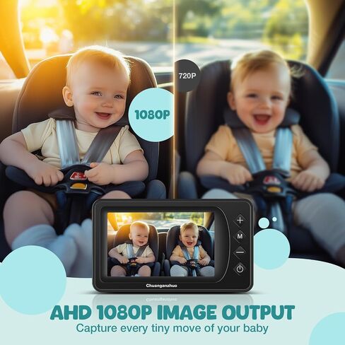 Baby Car Camera with Advanced Crystal-Clear Night Vision, 3X Zoom, USB Powered, 5'' AHD 1080P IPS Full View Car Baby Monitor, Backseat Camera for Kids Infants Rear Facing Mirror, 5inch Black in Kuwait