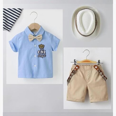 Baby Boy 1st Birthday Outfit with Hat, Cake Smash Photo Shoot Cloth, 1st Birthday Party Gentleman Dress in Saudi Arabia