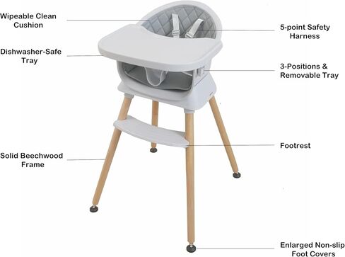 3-in-1 Convertible Wooden High Chair for Babies and Toddlers, Dining Booster Seat, Toddler Chair, Easy to Clean Infant Highchair, Modern Lightweight Design in Saudi Arabia