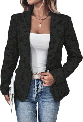 Floerns Women's Floral Jacquard Long Sleeve Blazers Open Front Work Suit Jackets in Kuwait