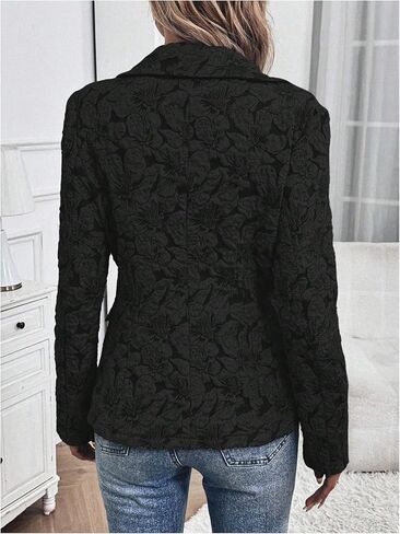 Floerns Women's Floral Jacquard Long Sleeve Blazers Open Front Work Suit Jackets in Kuwait