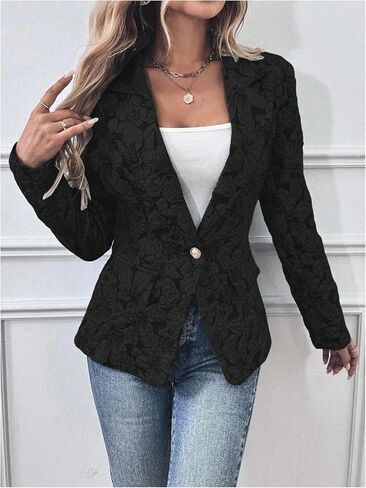 Floerns Women's Floral Jacquard Long Sleeve Blazers Open Front Work Suit Jackets in Kuwait