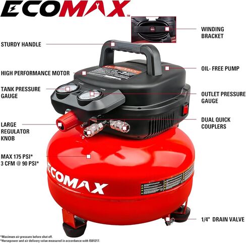 ضاغط الهواء ، ضاغط الهواء فطيرة 6 جالون ، MAX 175PSI ، ضاغط على أدوات الهواء مع 10 أجزاء من ملحقات ضاغط الهواء in Kuwait