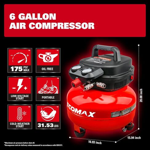 ضاغط الهواء ، ضاغط الهواء فطيرة 6 جالون ، MAX 175PSI ، ضاغط على أدوات الهواء مع 10 أجزاء من ملحقات ضاغط الهواء in Kuwait