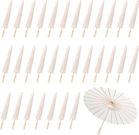 White Paper Umbrellas, 23.6 Inch Paper Parasol Umbrellas Chinese Japanese Style DIY Umbrellas Decorative Vintage Decor for Wedding Props in Saudi Arabia